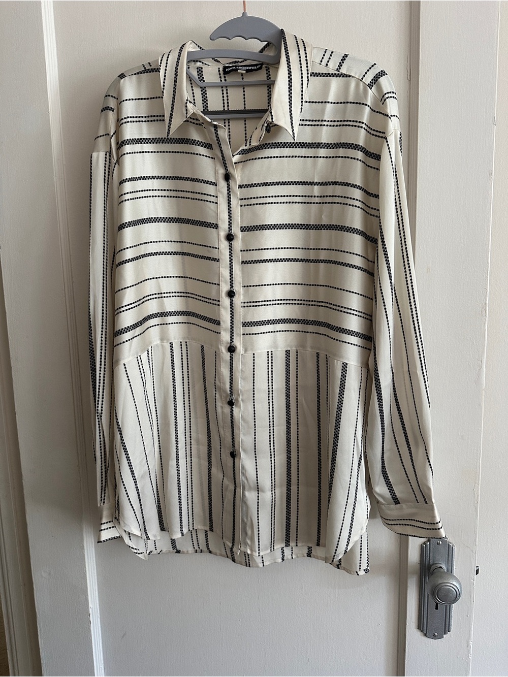 Karl Lagerfeld Cream and Black Striped Blouse large